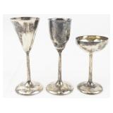 Set of 3 Silver Plated Brass Goblets