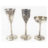 Set of 3 Silver Plated Brass Goblets