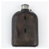 Small Vintage Leather Covered Glass Hip Flask