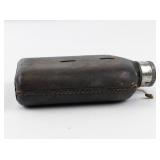 Small Vintage Leather Covered Glass Hip Flask