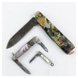 Group of 3 Vintage Abalone Small Pocket Knifes