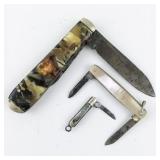 Group of 3 Vintage Abalone Small Pocket Knifes