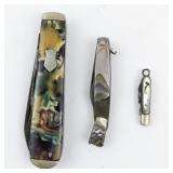 Group of 3 Vintage Abalone Small Pocket Knifes