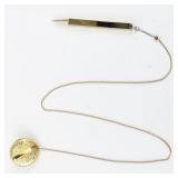 Vintage Gold Tone Etched Pin with Dangling Pull Chain Pencil