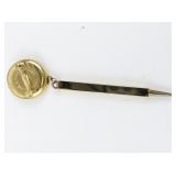Vintage Gold Tone Etched Pin with Dangling Pull Chain Pencil