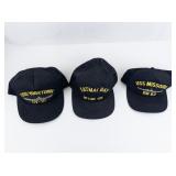 Group of 3 Military Baseball Caps - USS Missouri, USS Yorktown, & Katmai Bay