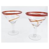 Pair of Oversized Red Swirl Martini Glasses