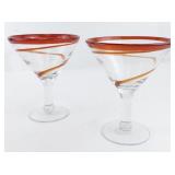 Pair of Oversized Red Swirl Martini Glasses