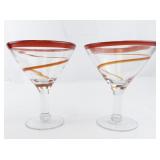 Pair of Oversized Red Swirl Martini Glasses
