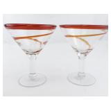 Pair of Oversized Red Swirl Martini Glasses