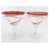 Pair of Oversized Red Swirl Martini Glasses