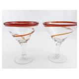 Pair of Oversized Red Swirl Martini Glasses