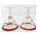 Pair of Oversized Red Swirl Martini Glasses