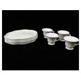 Westmoreland Milk Glass Snack Plates & Cups -Grape Vine Pattern 4 Place Set -Total 8 Pieces