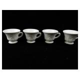 Westmoreland Milk Glass Snack Plates & Cups -Grape Vine Pattern 4 Place Set -Total 8 Pieces