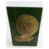 Vintage Avon 1866 Twenty Dollar Gold Piece Windjammer After Shave Decanter with Original Packaging.