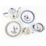 ***QUIMPER*** Henriot French Coffee Pot & Lid, Bowl, Set of Two Plates & Tea Cup with Saucer. Estimated Replacement Value = $500