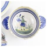 ***QUIMPER*** Henriot French Coffee Pot & Lid, Bowl, Set of Two Plates & Tea Cup with Saucer. Estimated Replacement Value = $500