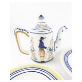 ***QUIMPER*** Henriot French Coffee Pot & Lid, Bowl, Set of Two Plates & Tea Cup with Saucer. Estimated Replacement Value = $500