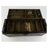 CORBIN 18" Vintage Brown Metal Tackle Box with Some Tackle. -Decor?