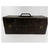 CORBIN 18" Vintage Brown Metal Tackle Box with Some Tackle. -Decor?