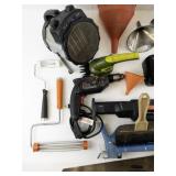 Large Box of Tools -Hedge Trimmer, Corded Drill, JigSaw, Painting Supplies, Funnels, Batteries & More!