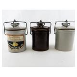 Group of Three Brown & Grey Crocks with Lids -All functional with Original Rubber Seals