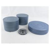 Group of 15 Blue Reel Storage Containers. Made in USA.