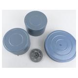 Group of 15 Blue Reel Storage Containers. Made in USA.