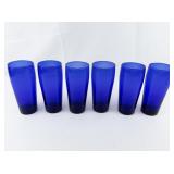 Set of 6 CRISTAR Cobalt Blue Rounded Top Highball Glasses.