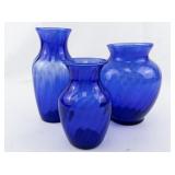 Group of 3 Twisted Cobalt Blue Vases.