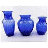 Group of 3 Twisted Cobalt Blue Vases.