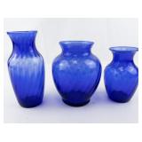 Group of 3 Twisted Cobalt Blue Vases.