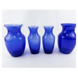 Group of 4 Cobalt Blue Vases.