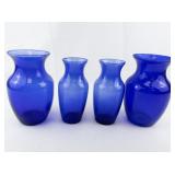 Group of 4 Cobalt Blue Vases.