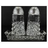 Vintage Bohemian Cut Crystal Salt & Pepper Shakers with Tray