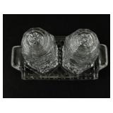 Vintage Bohemian Cut Crystal Salt & Pepper Shakers with Tray