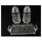 Vintage Bohemian Cut Crystal Salt & Pepper Shakers with Tray