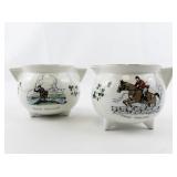 CARRIGALINE POTTERY CO. Fox Hunt & Fisherman Open Sugar Bowl & Creamer -Cork Ireland