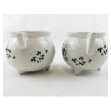 CARRIGALINE POTTERY CO. Fox Hunt & Fisherman Open Sugar Bowl & Creamer -Cork Ireland