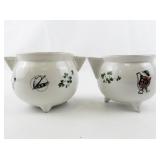 CARRIGALINE POTTERY CO. Fox Hunt & Fisherman Open Sugar Bowl & Creamer -Cork Ireland