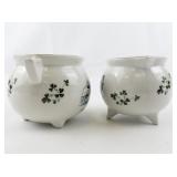 CARRIGALINE POTTERY CO. Fox Hunt & Fisherman Open Sugar Bowl & Creamer -Cork Ireland