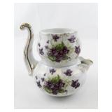 LEFTON Stacking Hand Painted Violet Teapot & Cup Set #958