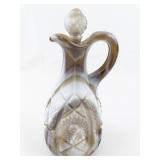 7" Beautiful IMPERIAL Opaque Pressed Caramel Brown & Butterscotch Slag Glass Cruet & Stopper