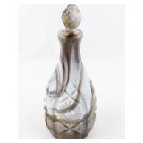 7" Beautiful IMPERIAL Opaque Pressed Caramel Brown & Butterscotch Slag Glass Cruet & Stopper