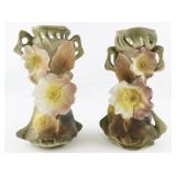 Set of Two Vintage 9" Royal Dux? Amphora Art Nouveau Floral Vases.