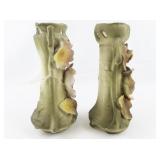 Set of Two Vintage 9" Royal Dux? Amphora Art Nouveau Floral Vases.