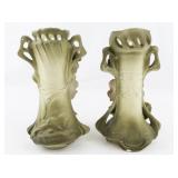 Set of Two Vintage 9" Royal Dux? Amphora Art Nouveau Floral Vases.