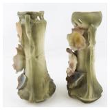 Set of Two Vintage 9" Royal Dux? Amphora Art Nouveau Floral Vases.