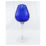 EMPOLI Italy Cobalt Blue Optic Long Twisted Stem Thumbprint Coin Glass Chalice